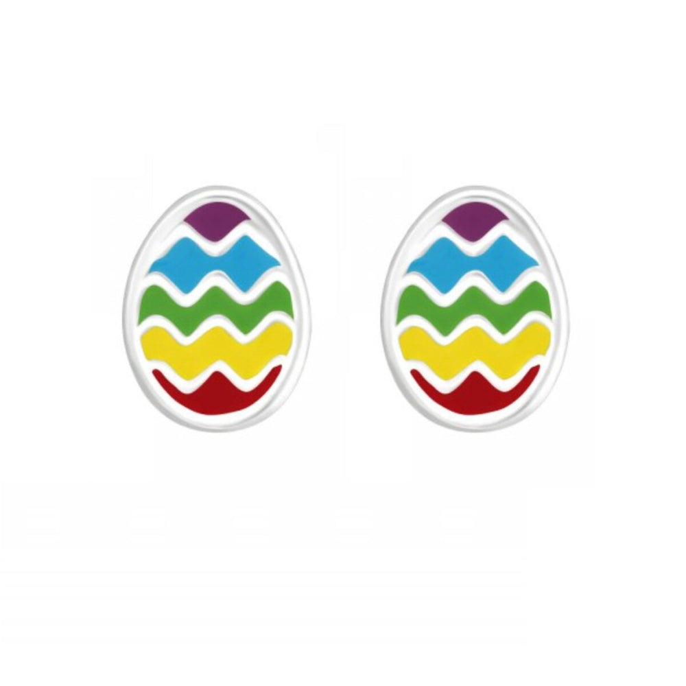 Multi Colored Easter Egg Sterling Silver Stud Earrings