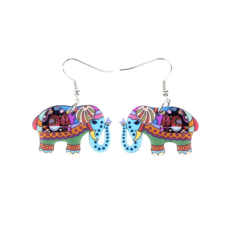 Multi Colored Elephant Drop Earrings