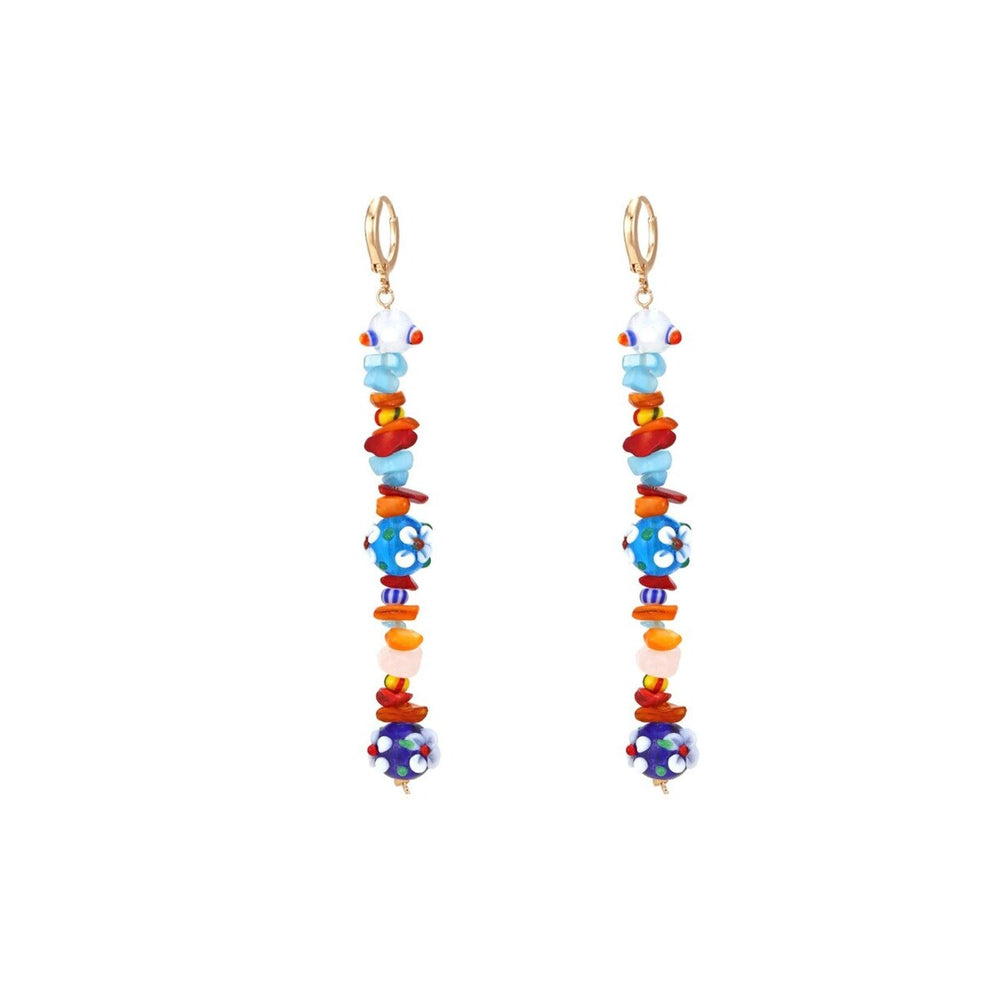 Multi Colored Floral Beaded Drop Earrings