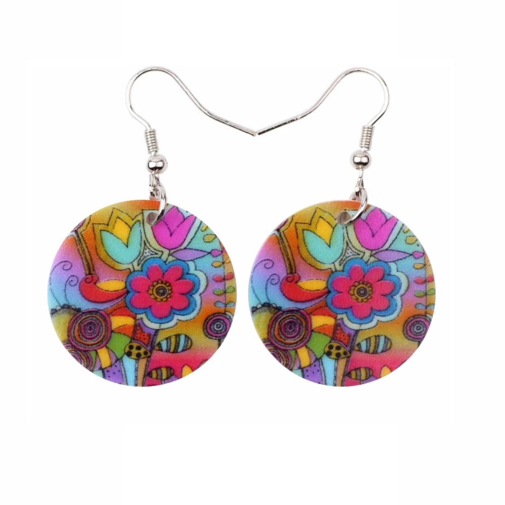 Multi Colored Floral Circular Earrings