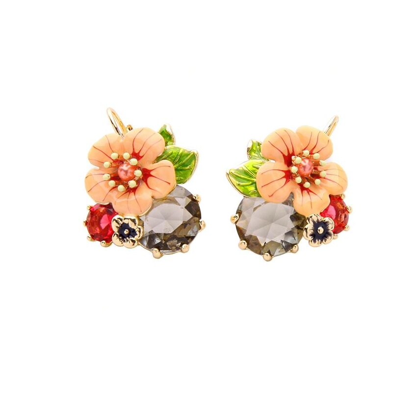 Multi Colored Floral Clustered Leverback Earrings