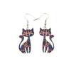 Multi Colored Floral Happy Cat Earrings