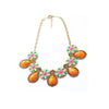 Multi Colored Floral Orange Teardrop Statement Necklace - White