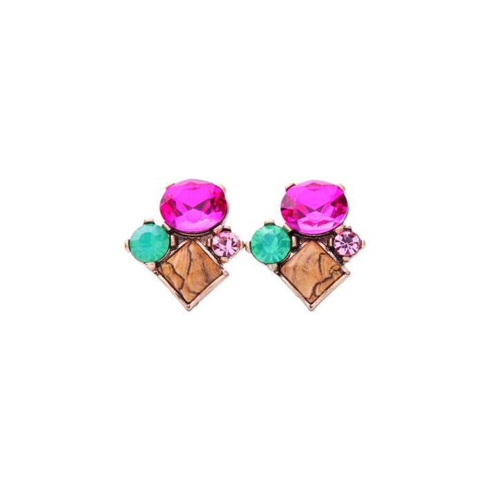 Multi Colored Fuchsia Clustered Stud Earrings