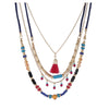 Multi Colored Goldtone Beaded And Tassel Layered Necklace - White