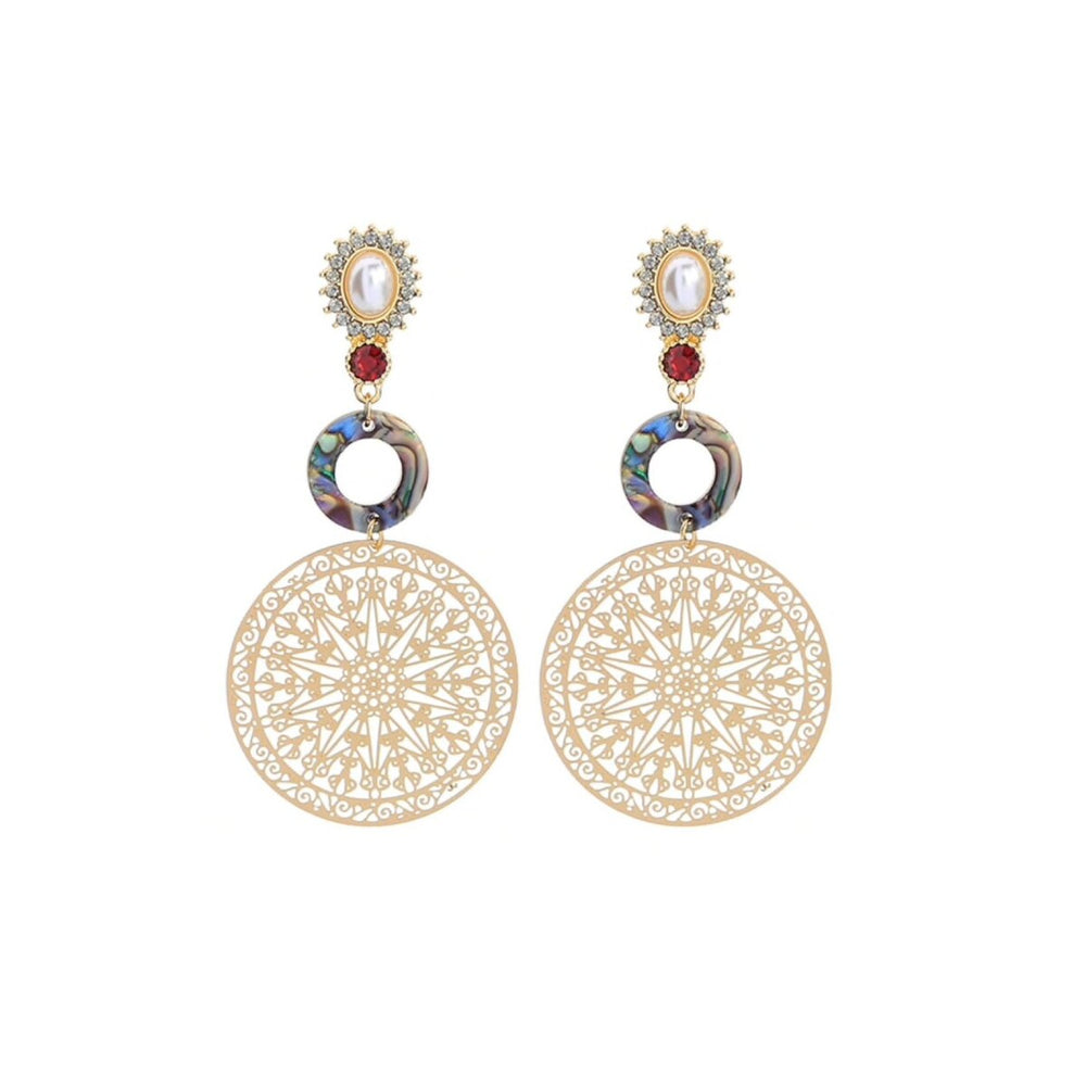 Multi Colored Goldtone Openwork Circular Earrings