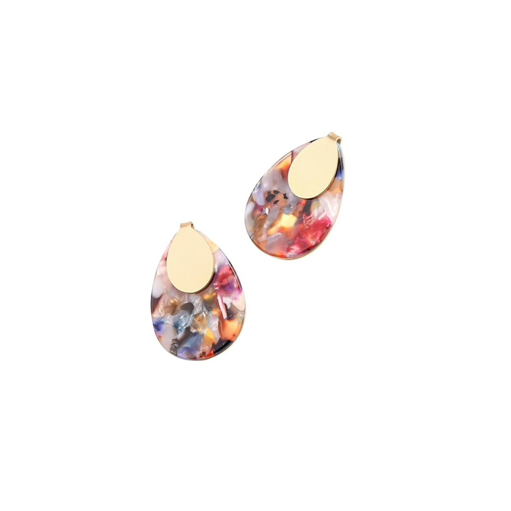 Multi Colored Goldtone Teardrop Stud Earrings