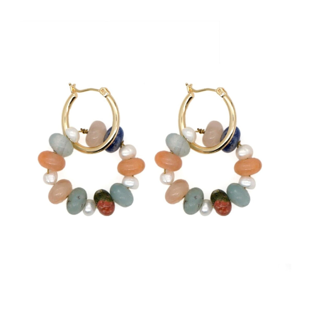 Multi Colored Imitation Pearl Beaded Hoop Earrings