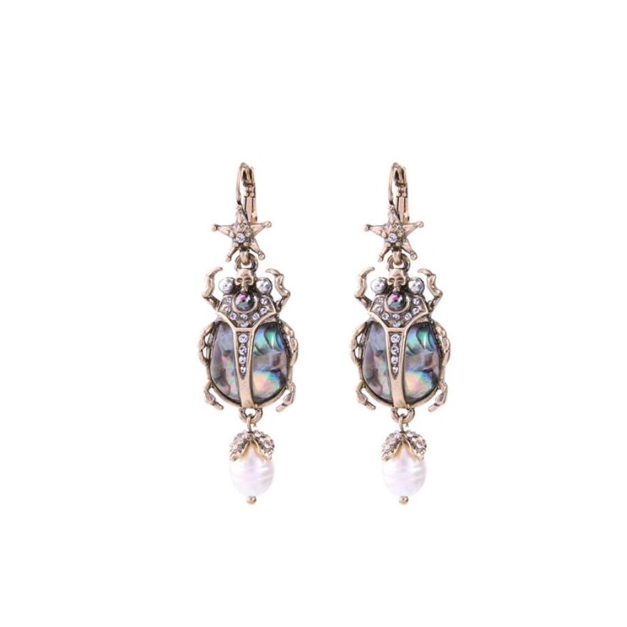 Multi Colored Imitation Pearl Beetle Drop Earrings