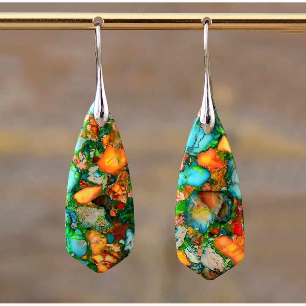 Multi Colored Imperial Jasper Geometric Drop Earrings