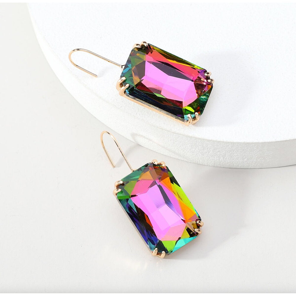 Multi Colored Iridescent Rectangular Drop Earrings