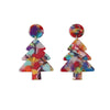 Multi Colored Marbled Christmas Tree Earrings