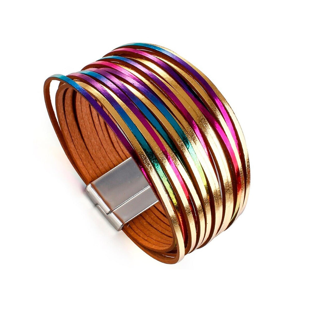 Multi Colored Metallic Faux Leather Bracelet