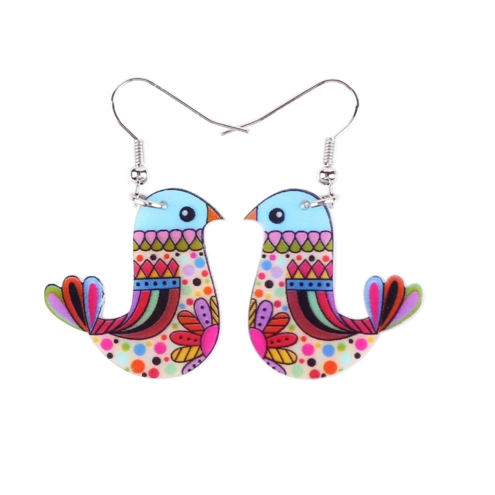 Multi Colored Mosaic Bird Drop Earrings