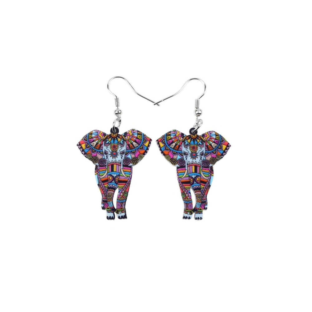 Multi Colored Mosaic Elephant Drop Earrings