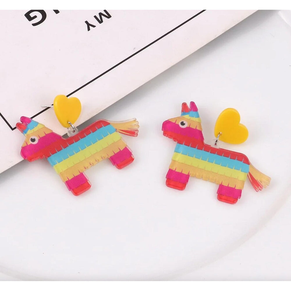 Multi Colored Pinata & Yellow Heart Earrings