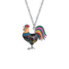 Multi Colored Rooster Pendant Necklace - White