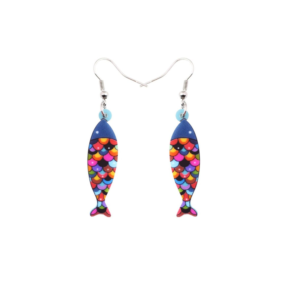 Multi Colored Scaled Fish Drop Earrings