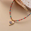 Multi Colored Seed Bead Heart All Seeing Eye Necklace - White