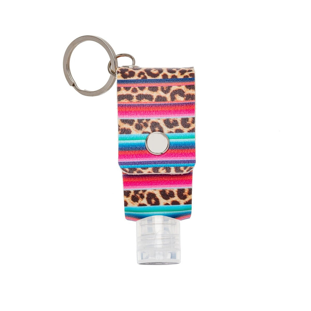 Multi Colored Striped Cheetah Hand Sanitizer Key Chain With Empty 30 Ml Bottle