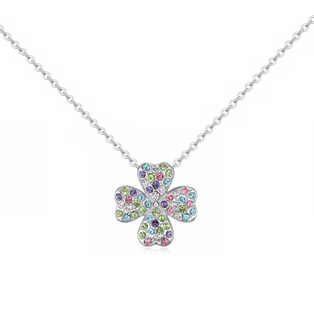 Multi Colored Swarovski Crystal Clover Pave Pendant Necklace - White