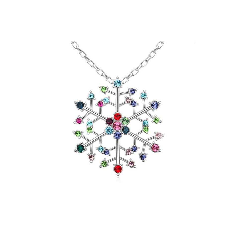 Multi Colored Swarovski Crystal Snowflake Necklace - White