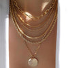 Multi Layered Gold Chain Necklace Set With Disk Pendant - White