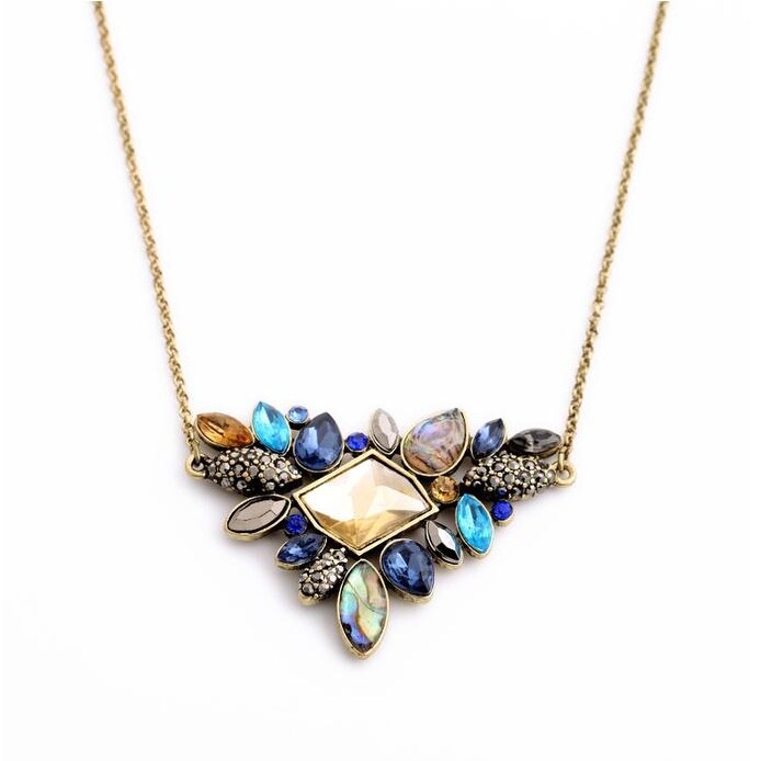 Multicolor Crystal Goldtone Cluster Pendant Necklace - White