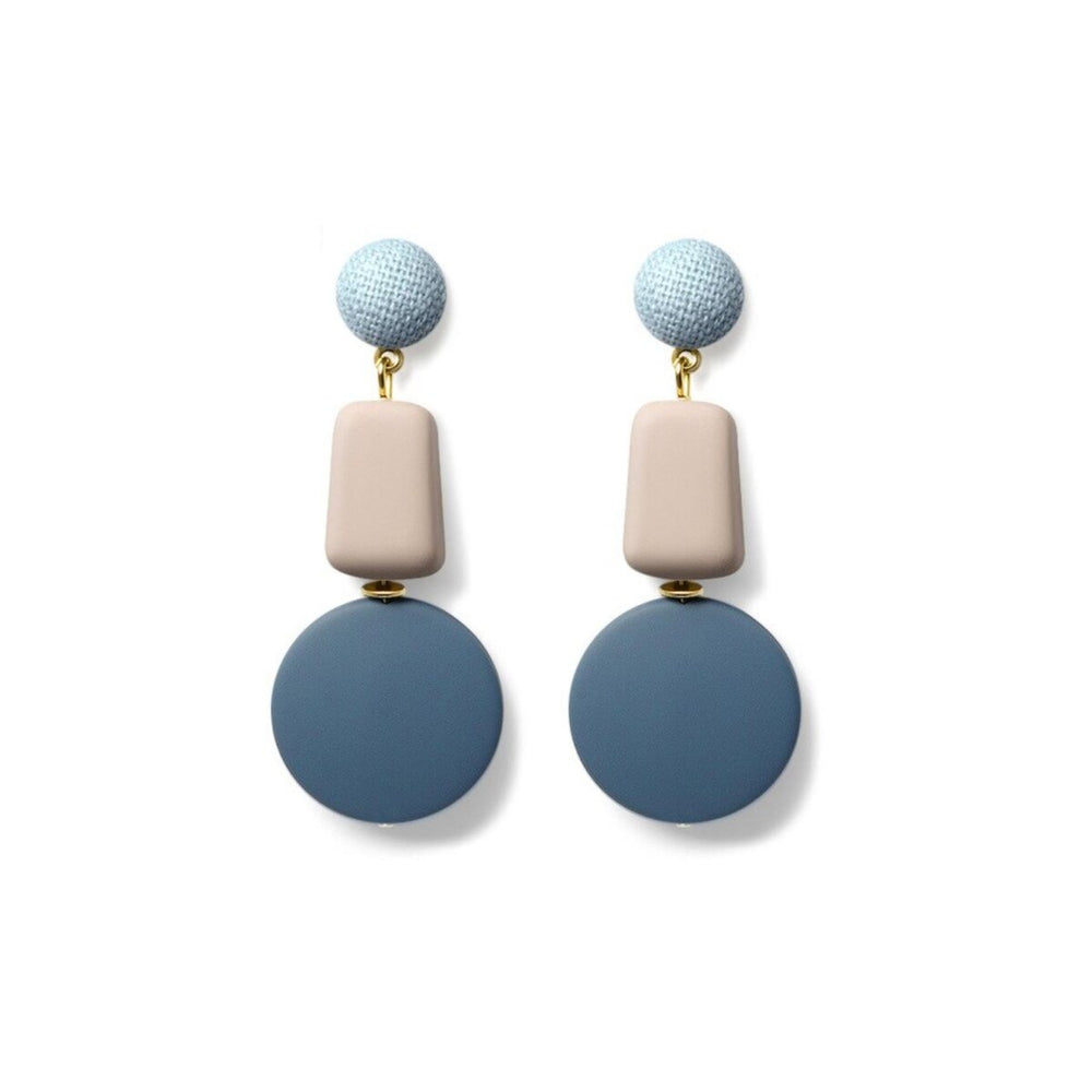 Muted Blue Goldtone Circular Drop Earrings