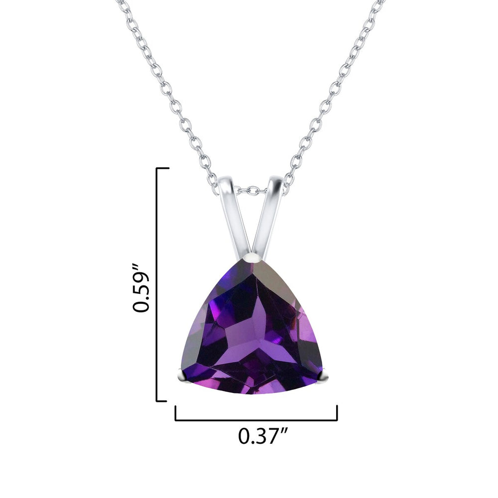 Natural Amethyst Sterling Silver Trillion Solitaire Pendant Necklace