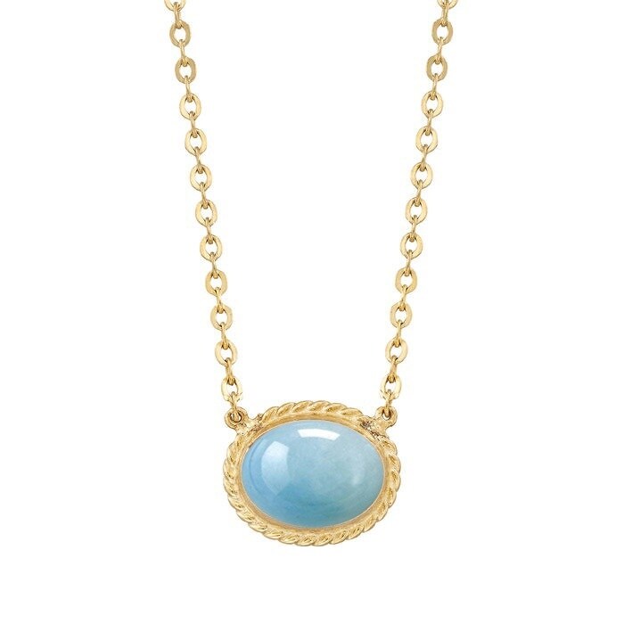 Natural Aquamarine 18K Gold Plated Sterling Silver Oval Solitaire Necklace