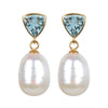 Natural Aquamarine and Freshwater Pearl Gold Over Sterling Silver Dangle Earrings