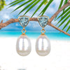 Natural Aquamarine and Freshwater Pearl Gold Over Sterling Silver Dangle Earrings