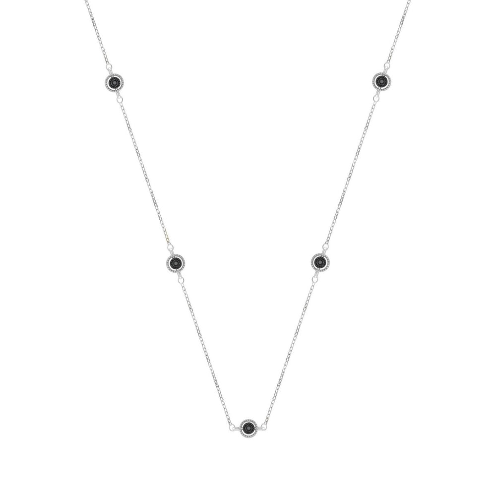 Natural Black Diamond Sterling Silver Station Necklace