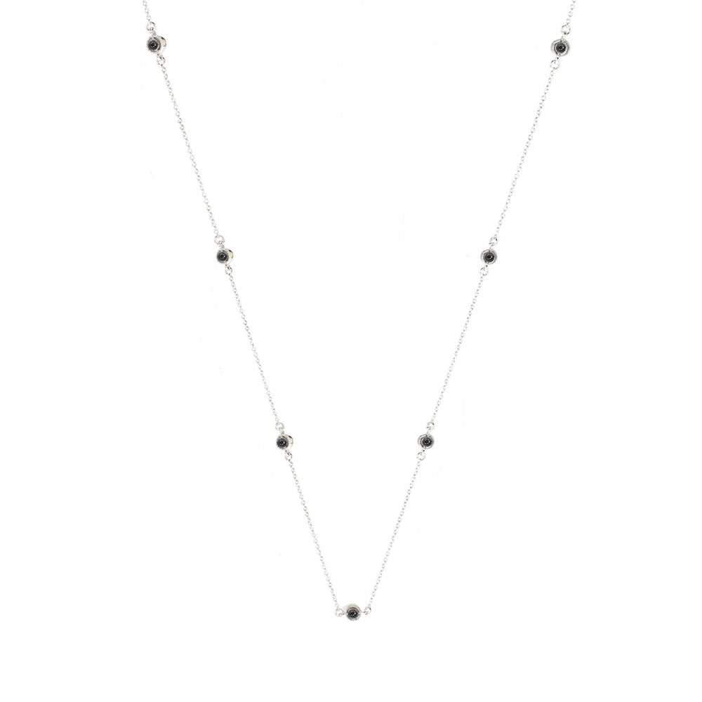 Natural Black Diamond Sterling Silver Station Necklace