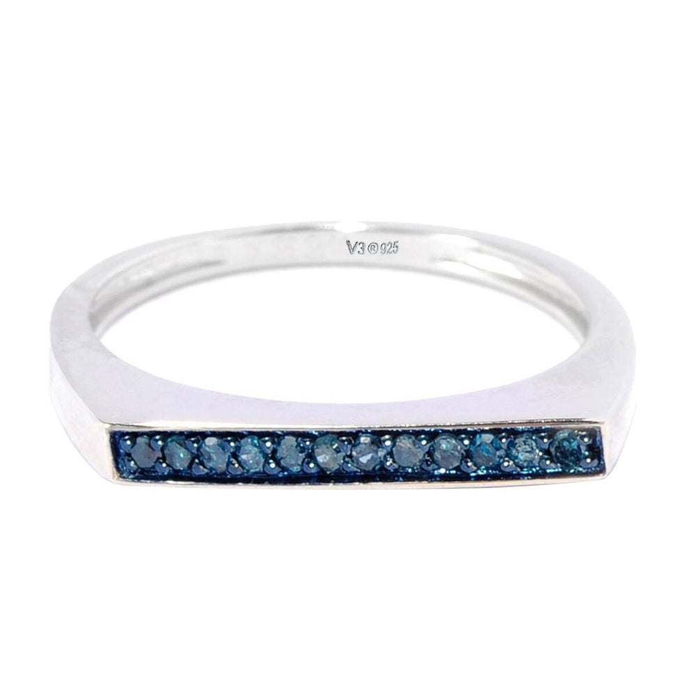 Natural Blue Diamond Sterling Silver Flat Top Stackable Ring