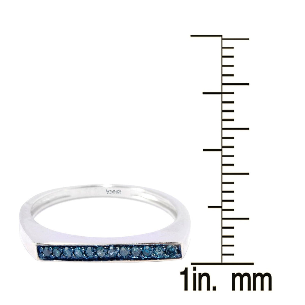 Natural Blue Diamond Sterling Silver Flat Top Stackable Ring