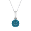 Natural Blue Diamond Sterling Silver Flower Pendant