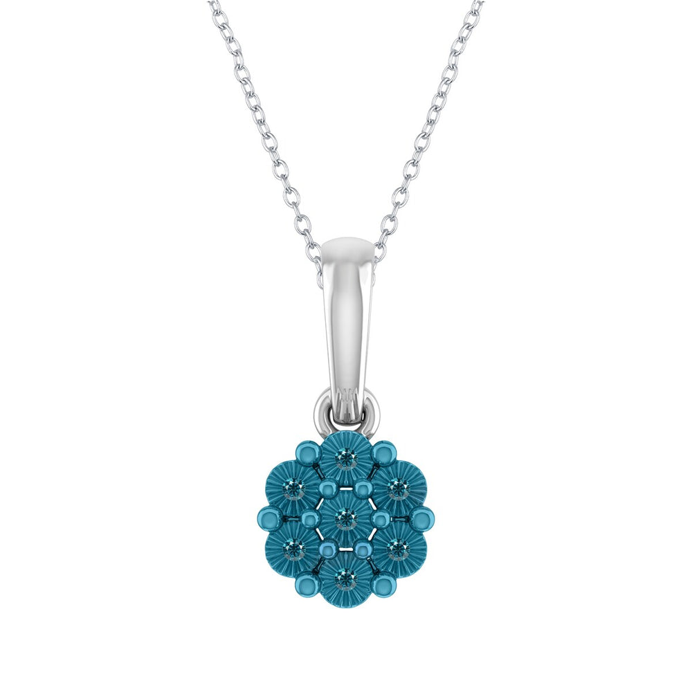 Natural Blue Diamond Sterling Silver Flower Pendant