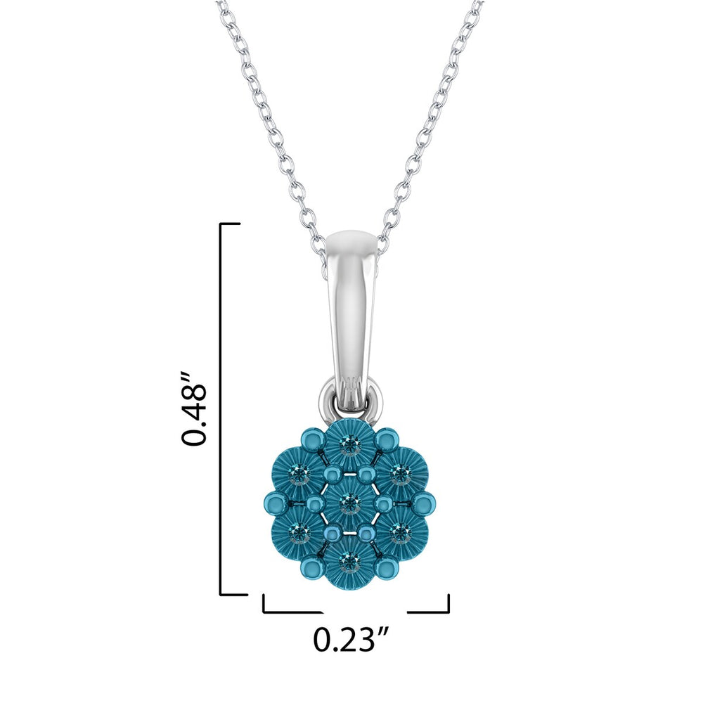 Natural Blue Diamond Sterling Silver Flower Pendant