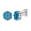 Natural Blue Diamond Sterling Silver Flower Stud Earrings