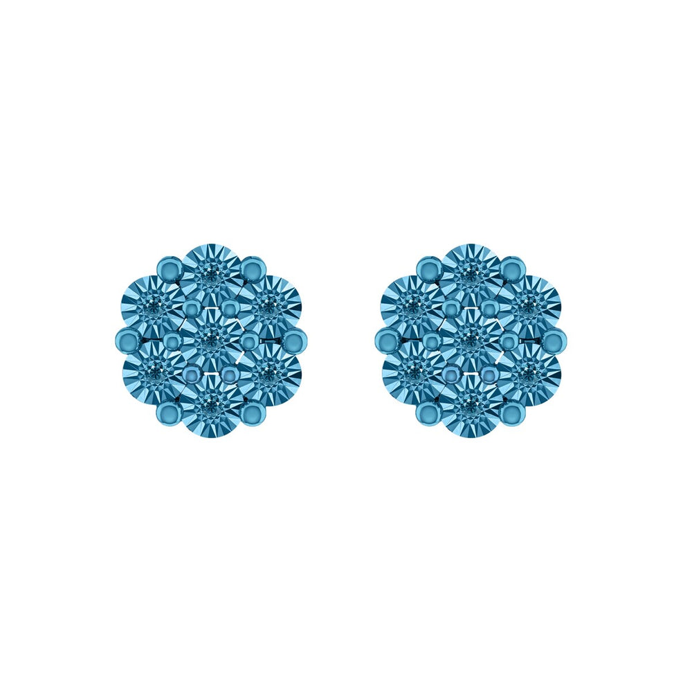 Natural Blue Diamond Sterling Silver Flower Stud Earrings