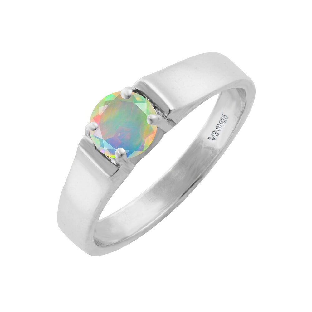 Natural Ethiopian Opal Sterling Silver Solitaire Ring