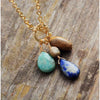 Natural Gemstone & Goldtone Toggle Teardrop Triple Pendant Necklace - White