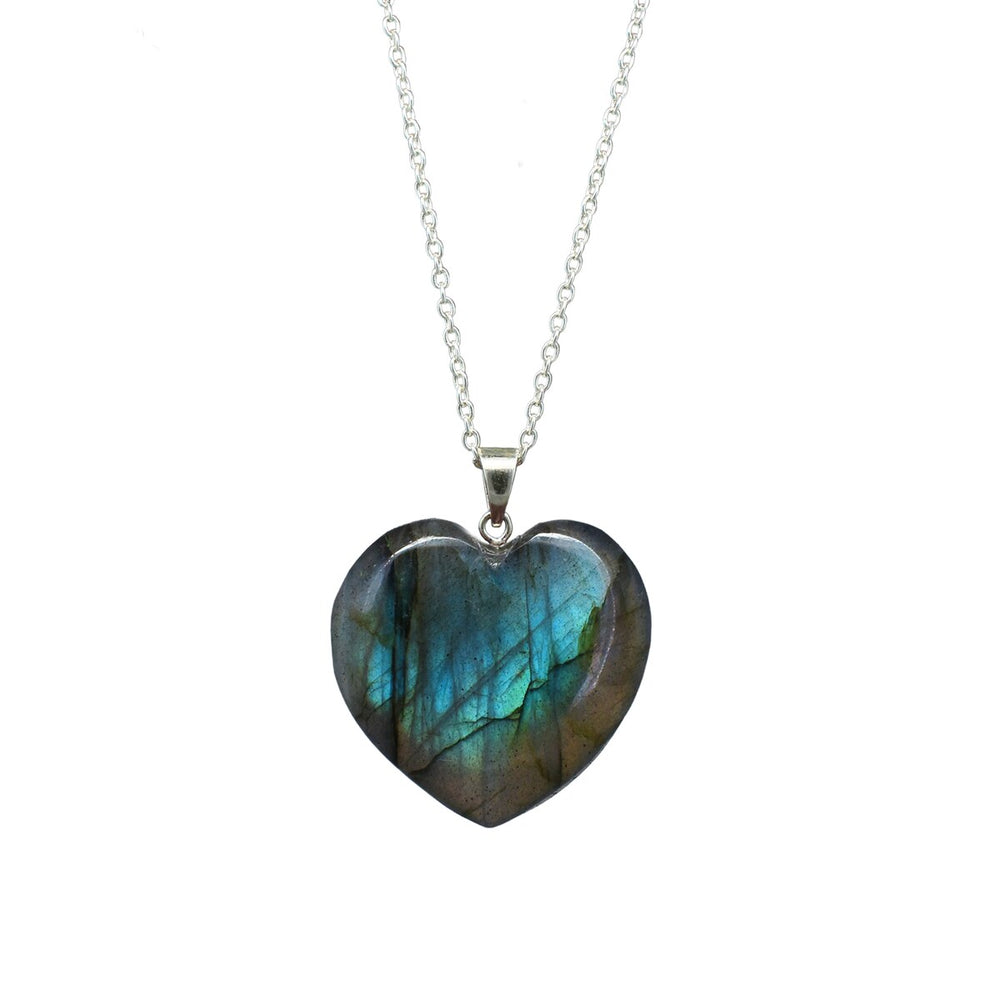 Natural Labradorite Heart Pendant in Sterling Silver Gifts for Women