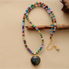 Natural Labradorite & Natural Jade Heart Pendant Necklace - White