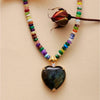 Natural Labradorite & Natural Jade Heart Pendant Necklace - White