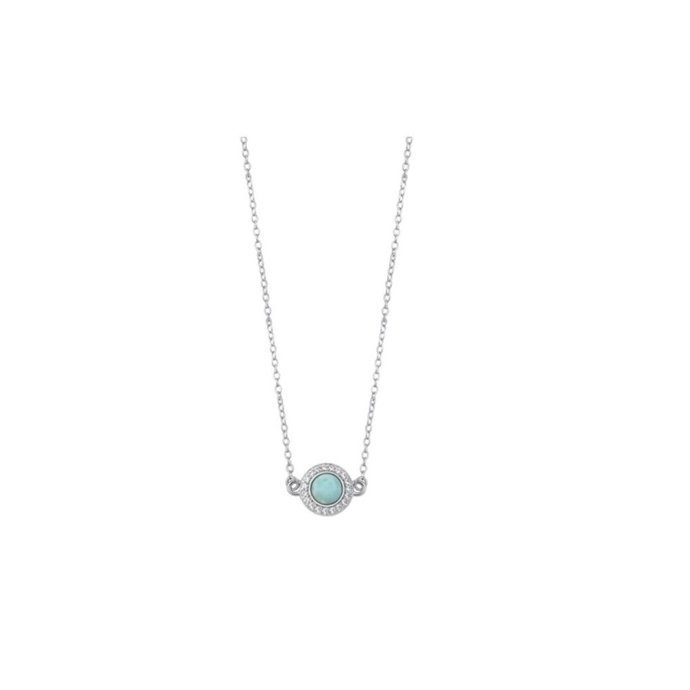 Natural Larimar & Sterling Silver Halo Pendant Necklace - White