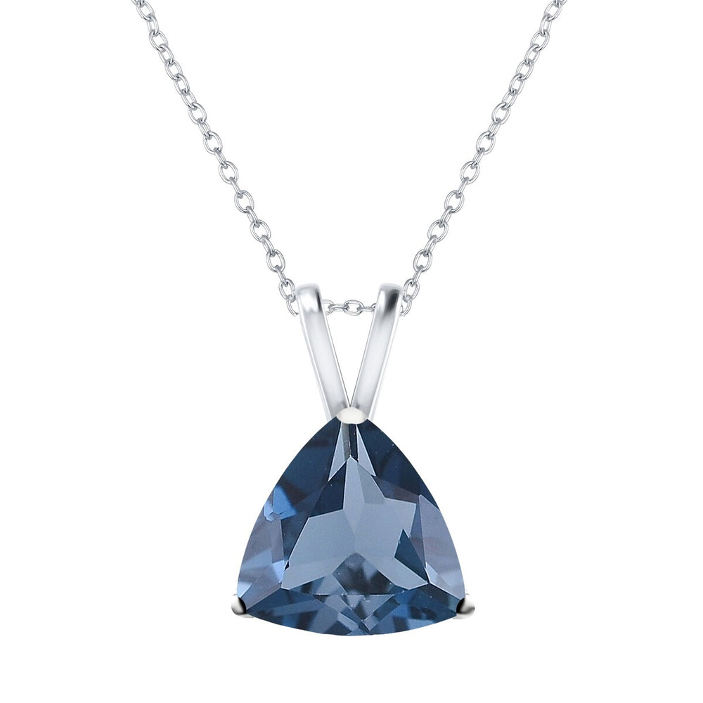 Natural London Blue Topaz Sterling Silver Trillion Pendant Necklace