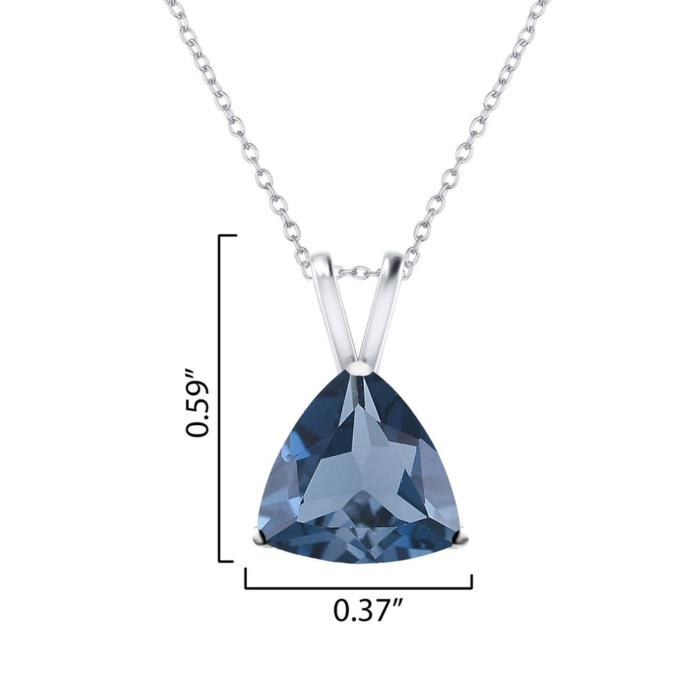 Natural London Blue Topaz Sterling Silver Trillion Pendant Necklace